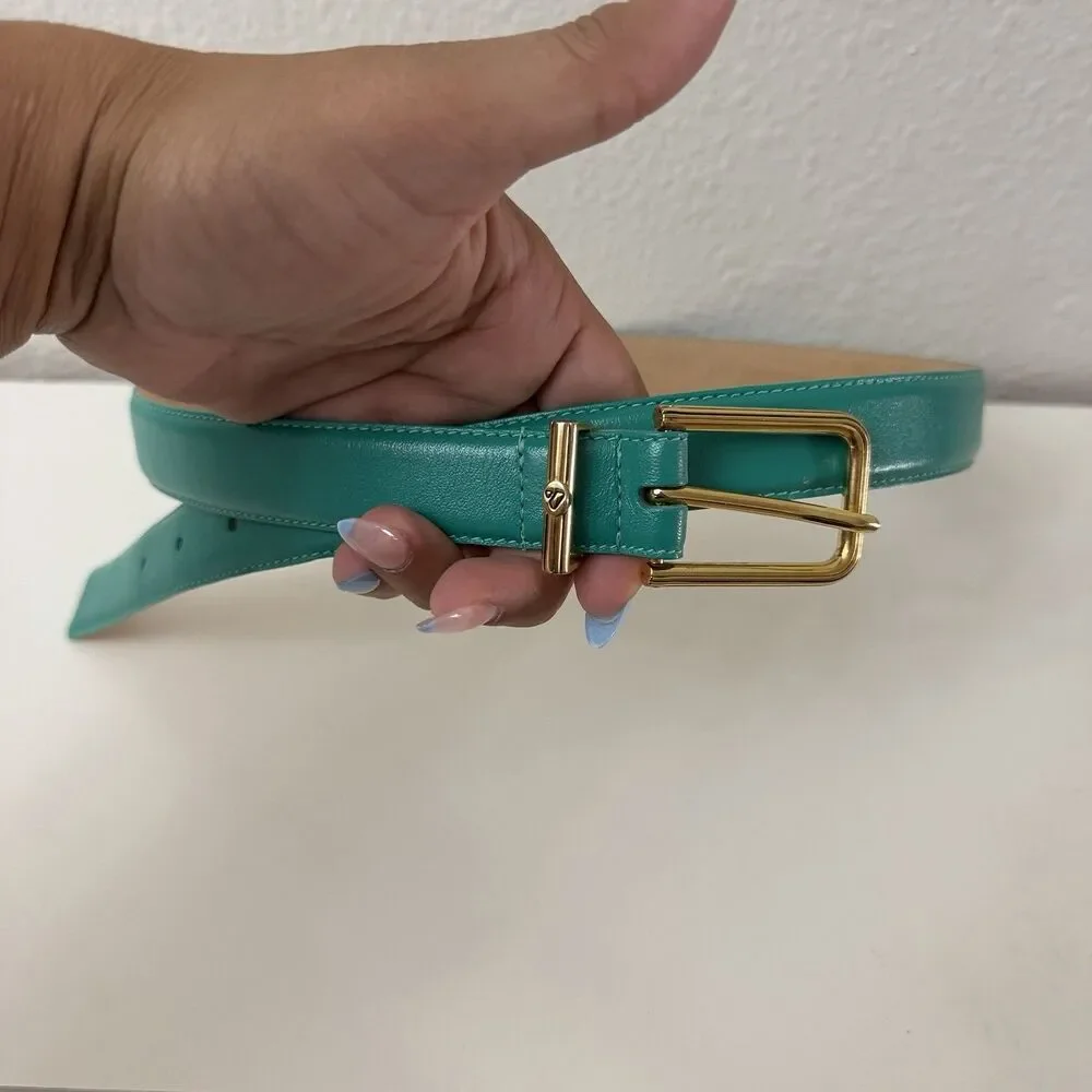 Liz Claiborne Belt Women Teal Leather Gold Buckle Medium Skinny Belt Style 2582